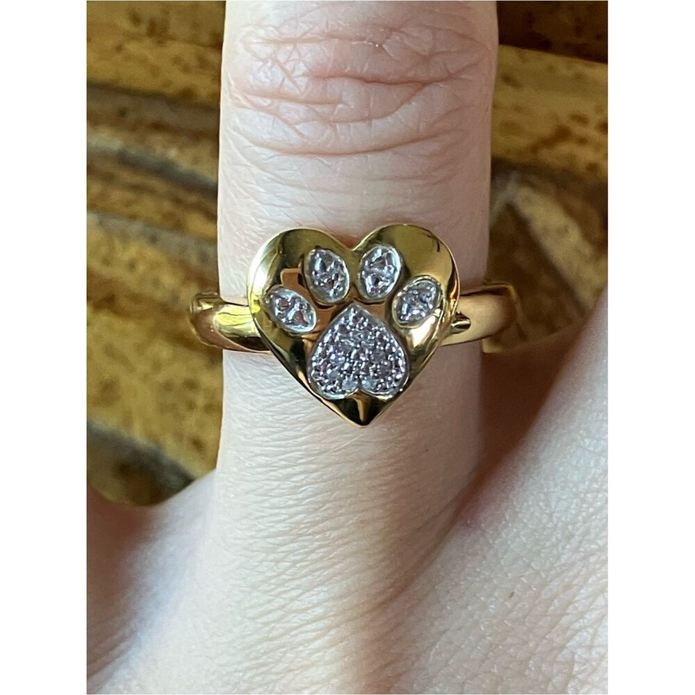 Natural White Diamond Paw Print Ring Size 6.75